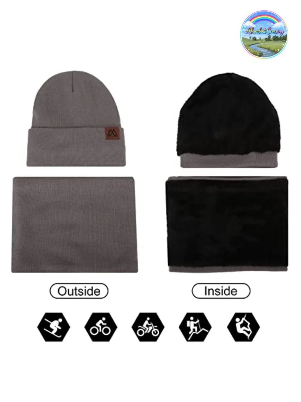 Winter Beanie Hat Scarf Touch Screen Gloves 3-Piece Set Acrylic Fleece Lined